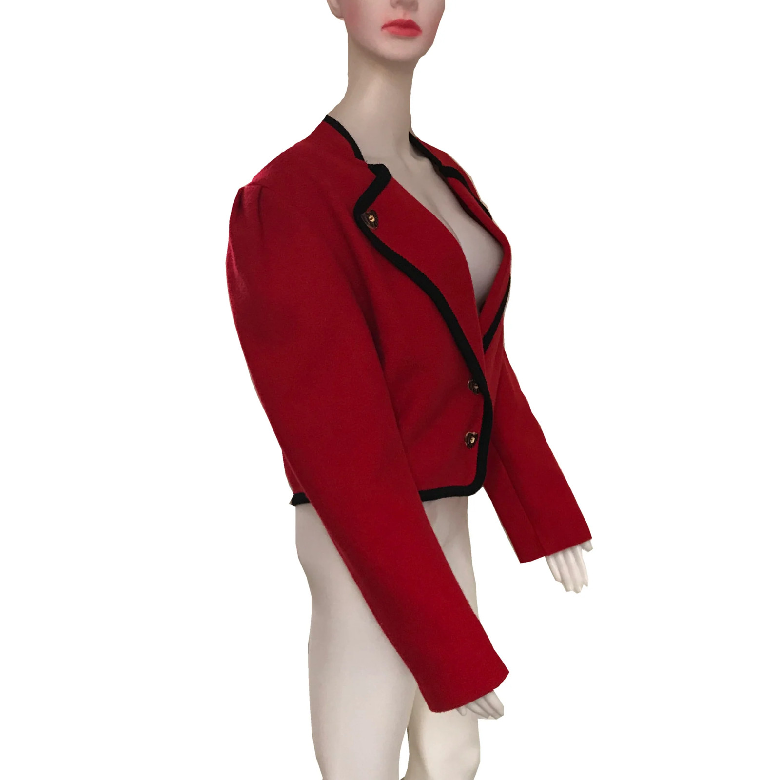 Vintage 1960s Alphorn Bavarian Wool Crop Jacket Red Black Sz M