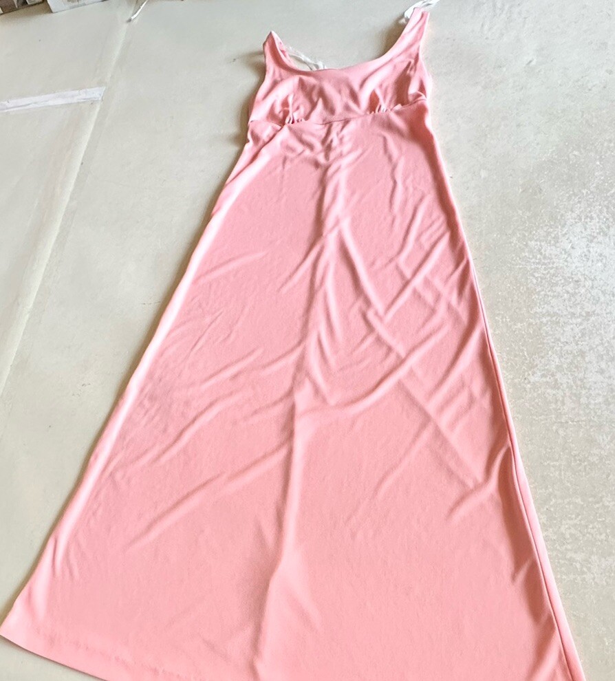 Vintage Womens Peach Knit Sleeveless Empire Waist Long Event Gown Sz XS-S Used