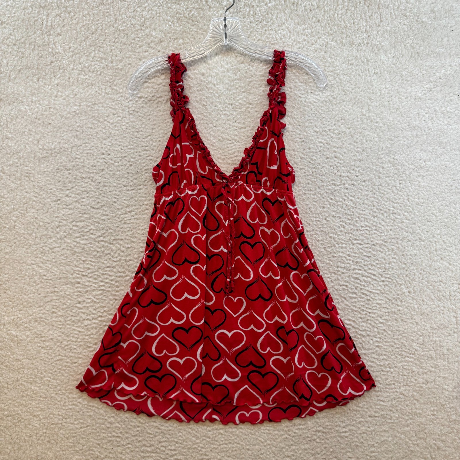 Y2K Vintage Slip Dress Smal Medium Red Hearts Mesh Chemise Negligee Lingerie