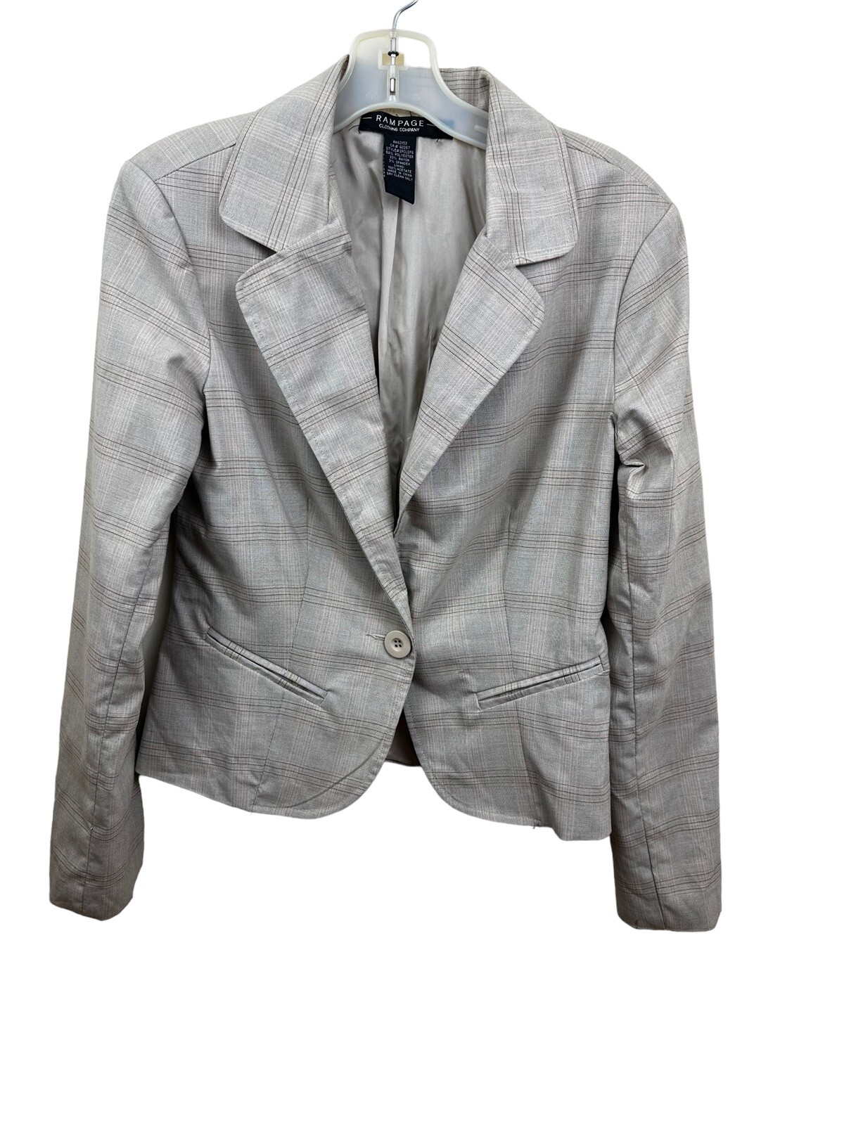 Y2K Vtg Rampage Womens Blazer M Tan Glen Plaid Single Breasted One Button Lined