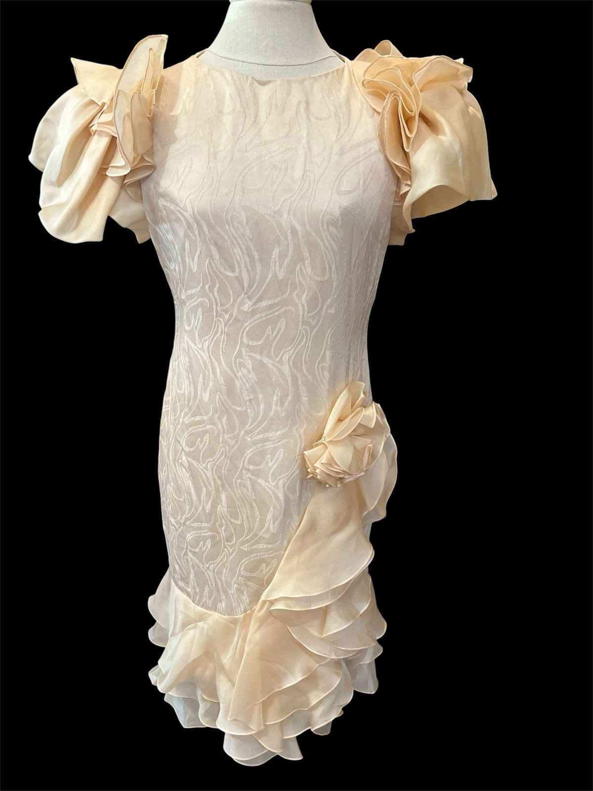 Vtg Riyoichi-New York-Coctail Dress Sz 8-Silk-Peach-Avant-Garde-899