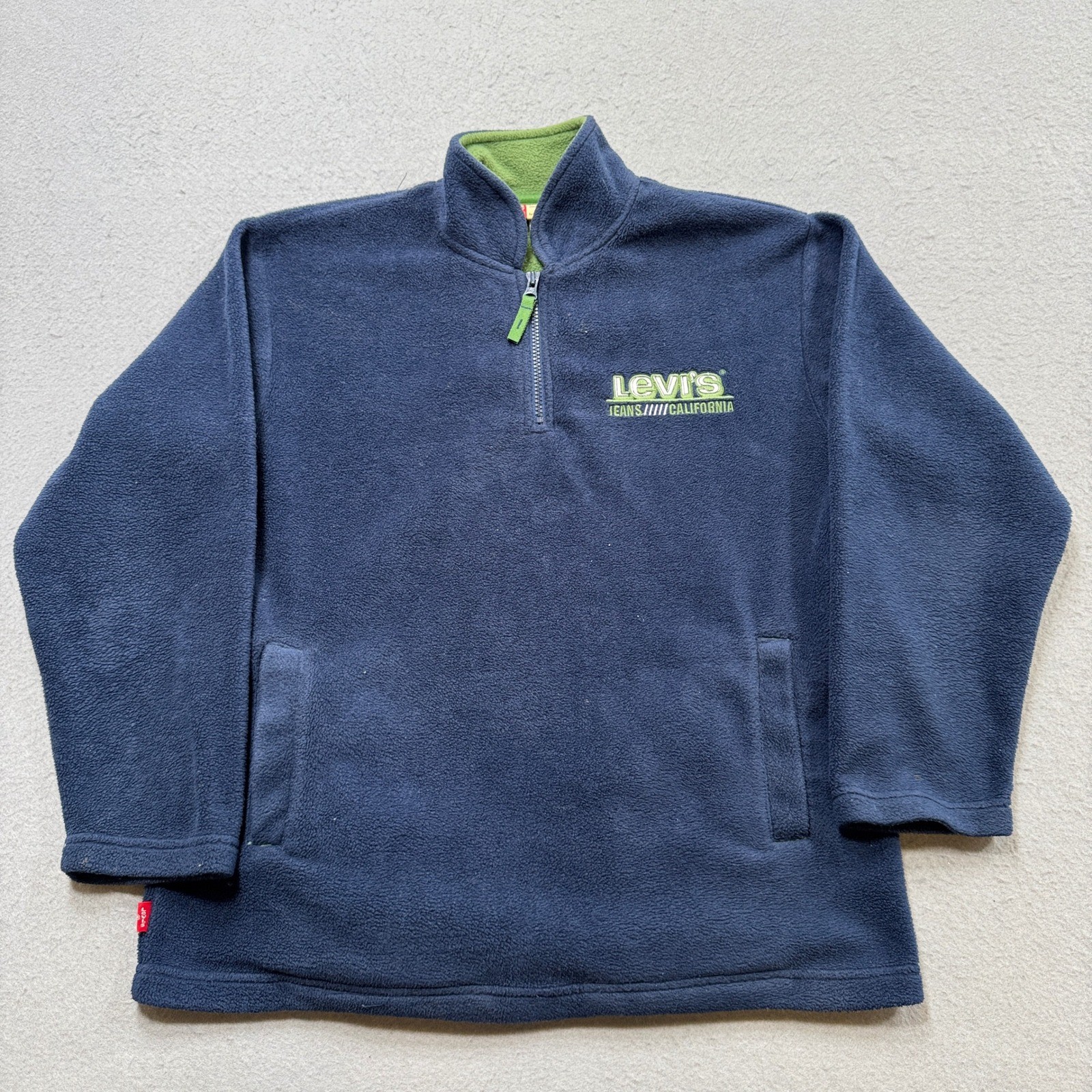 Vintage Levi’s Sweater Women’s M 12/14 Navy Blue 1/4 Zip Red Tab Fleece Pullover