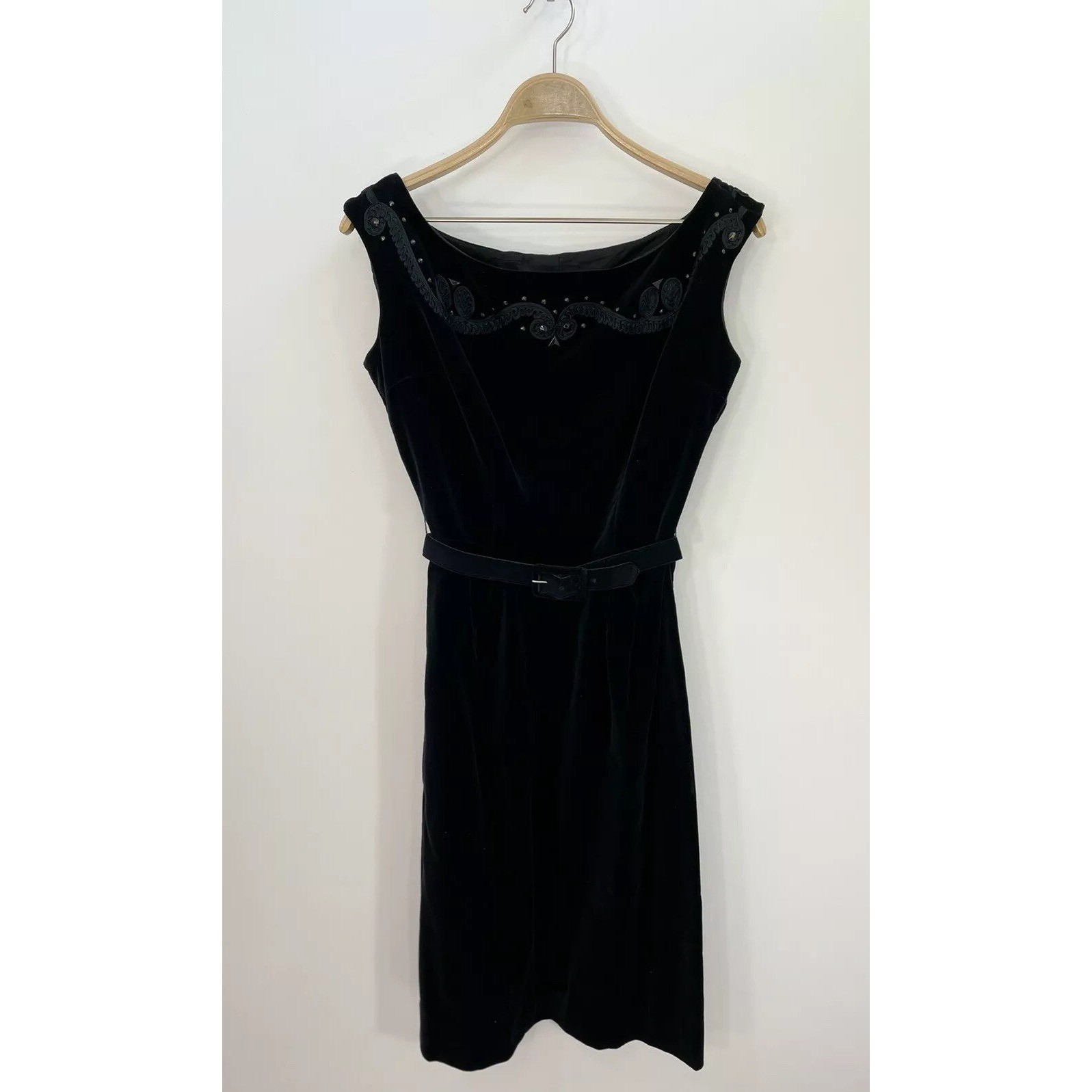VTG 50s ALEX COLMAN CALIFORNIA Pencil Dress Rockabilly Black Cotton Velvet SZ S