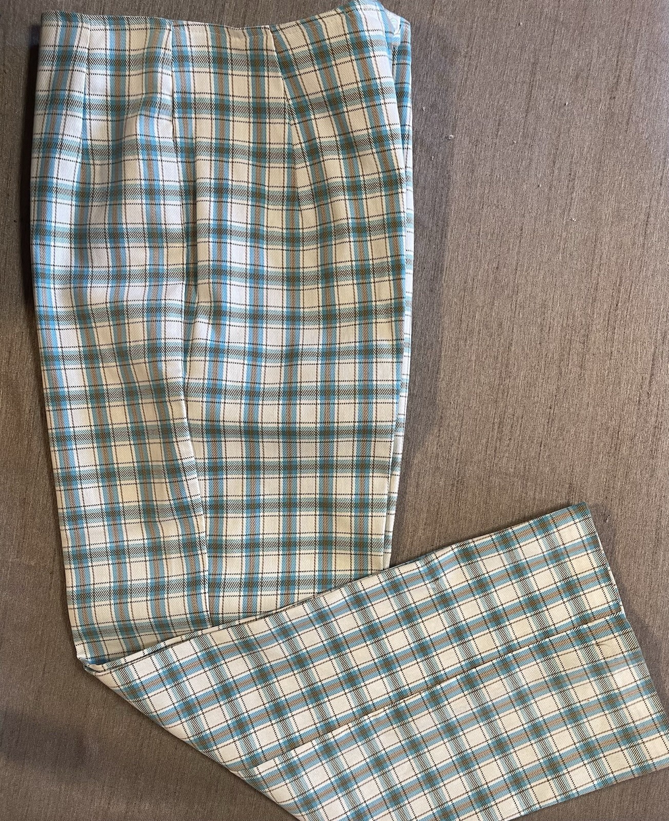 Vintage 70s PYKETTES Womens 30 x 27 White Blue Plaid Ankle Pants