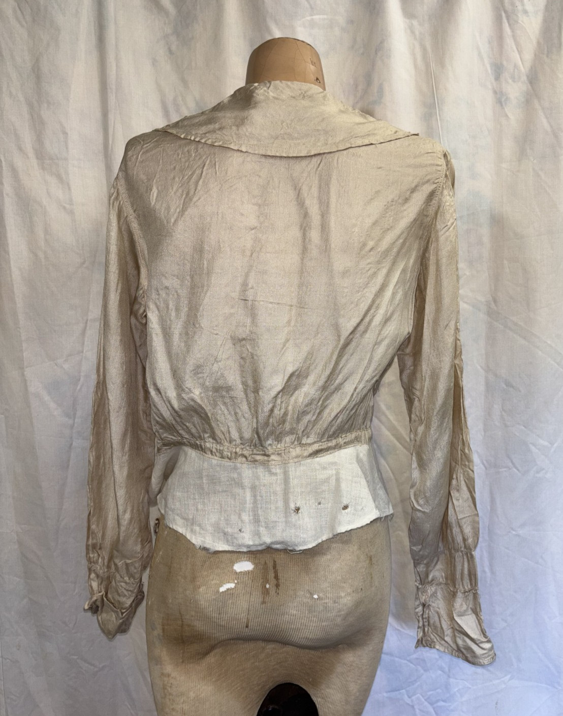 Antique Edwardian Victorian Women’s Taupe Silk Blouse Shirt Top As Found
