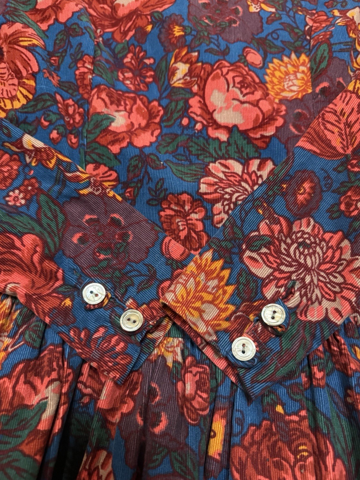 VTG 90s Laura Ashley Blue Red Purple Floral Puff Sleeve Corduroy Dress 10