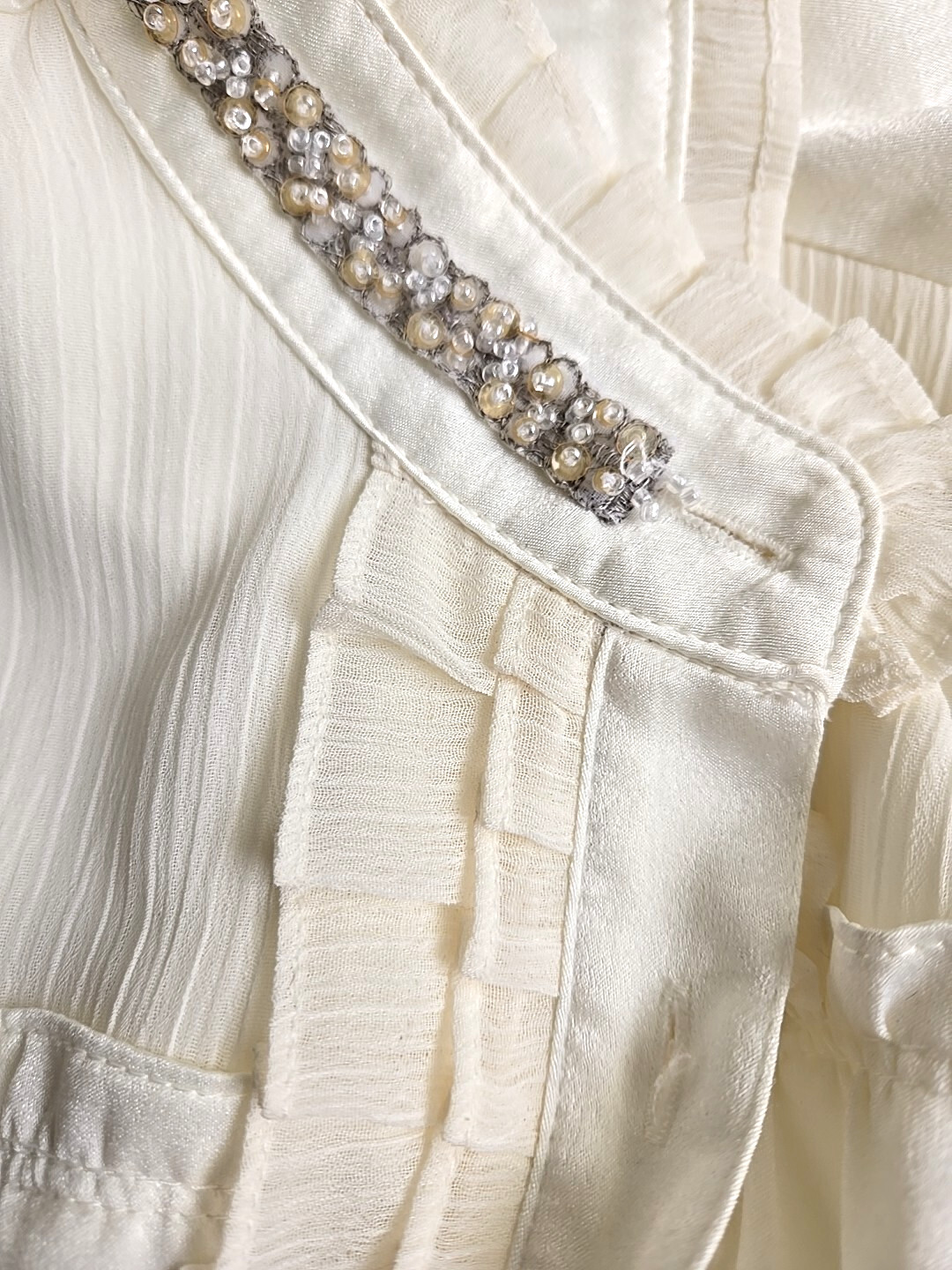 Pierre Cardin Paris Lacey Ruffle Ivory Blouse Top, Cottagecore , Prairie XS