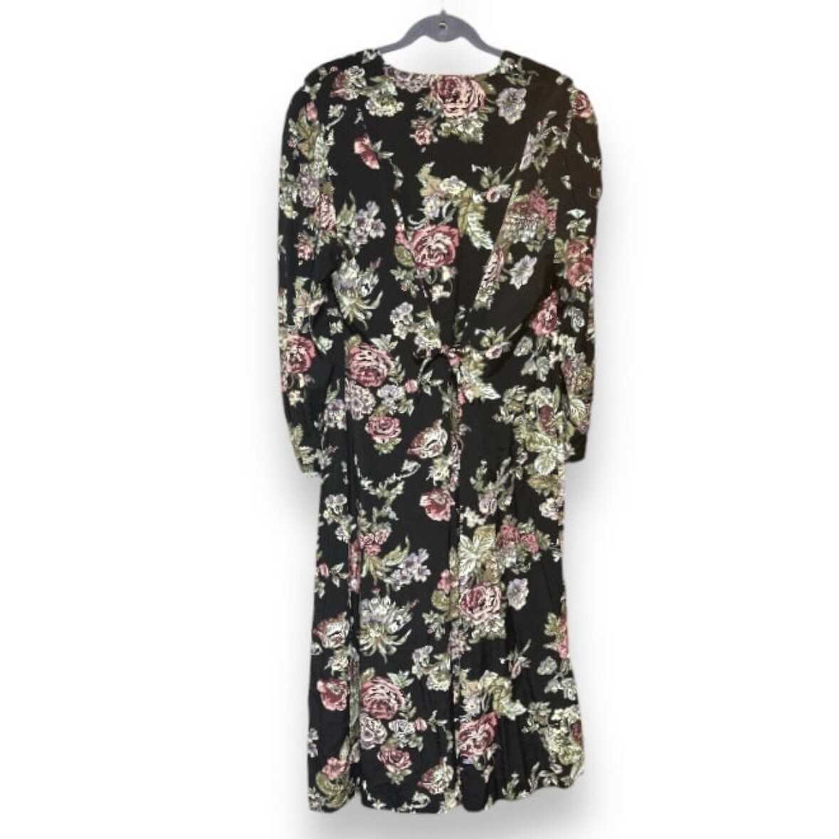 Vintage 80s/90s Kathryn Deene Black Floral Collared Midi Dress Plus Size 18