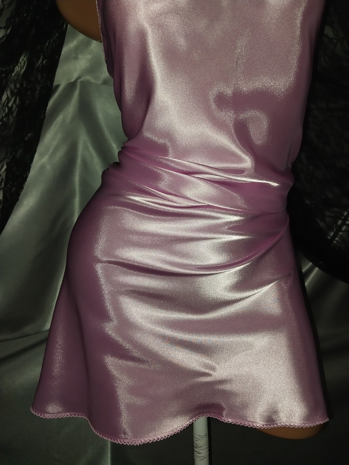 VTG SATIN SHINY M.T CANDY BABY Pink Lux Babydoll Nighty Nightgown NIGHTIE M