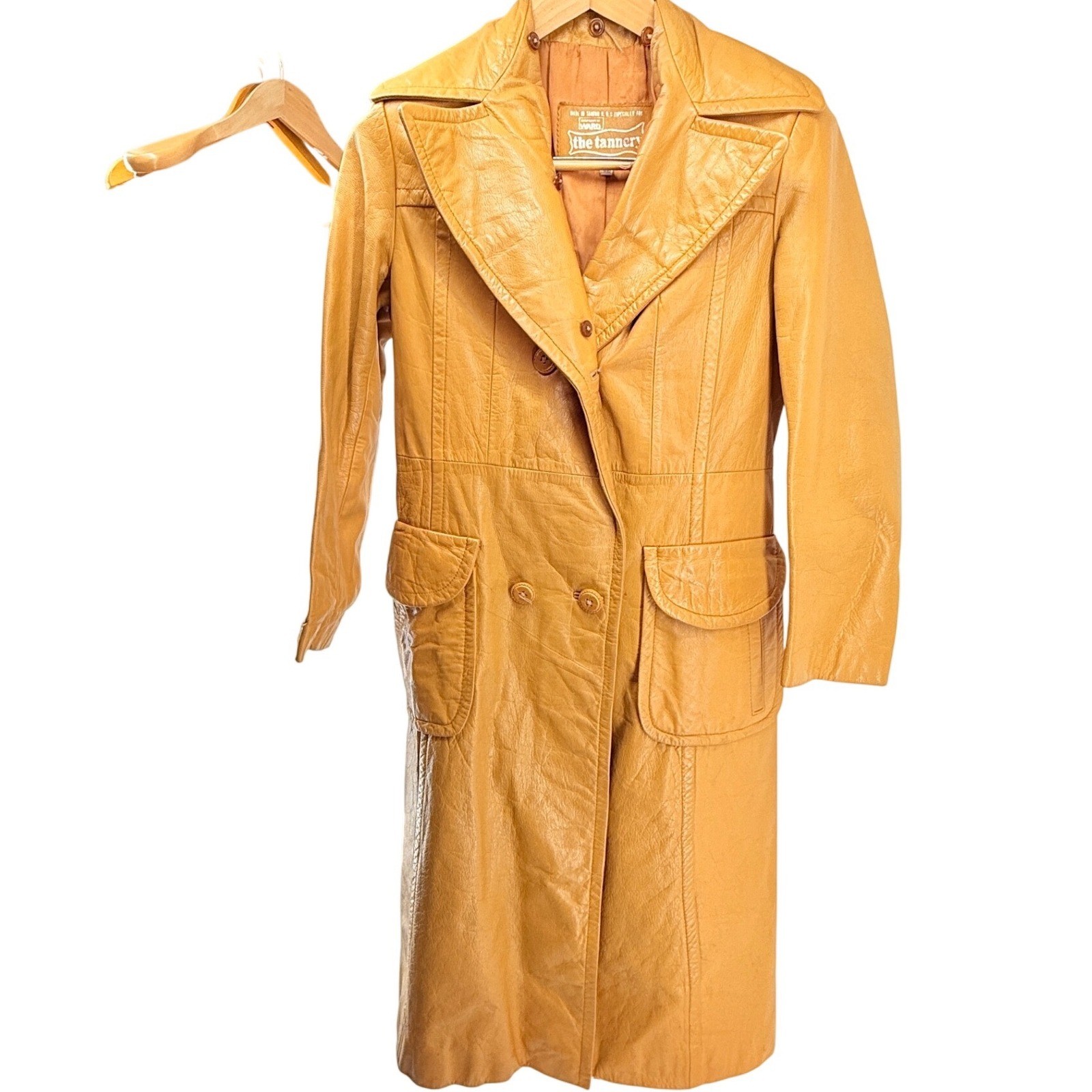 The Tannery Montgomery Ward Vintage Mustard Yellow Leather Trench Coat *read*