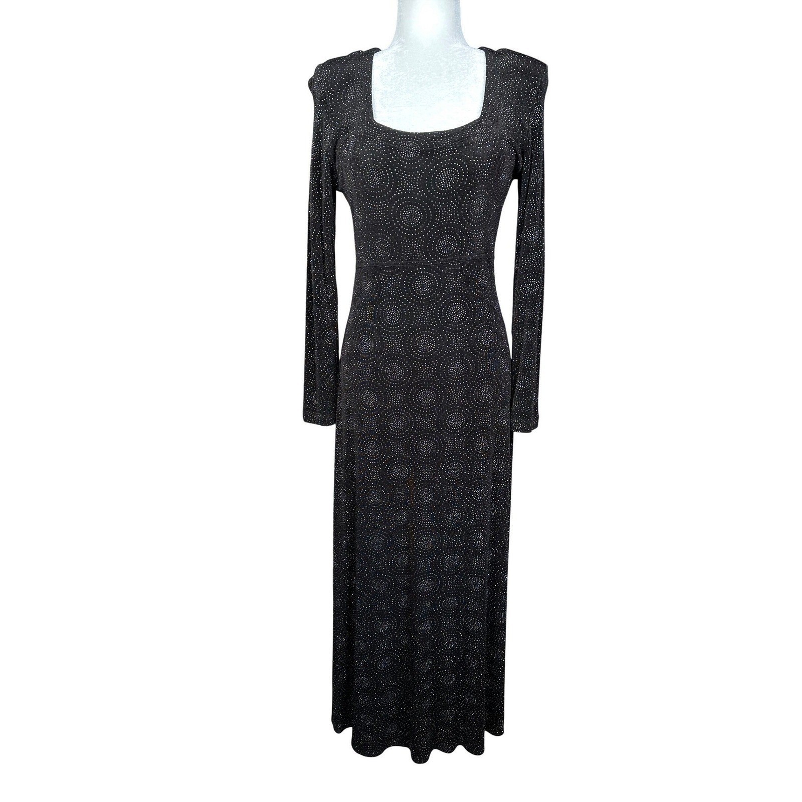 Rabbit Designs Womens Vintage Shimmer Glitter Maxi Dress Black 10 Whimsigoth Y2K