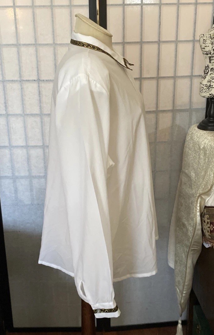 Ms. Bond VTG 80/90s Blouse Wom 40/Est. 2XL Wht Secreta Blouse Ribbon Trims 51”B
