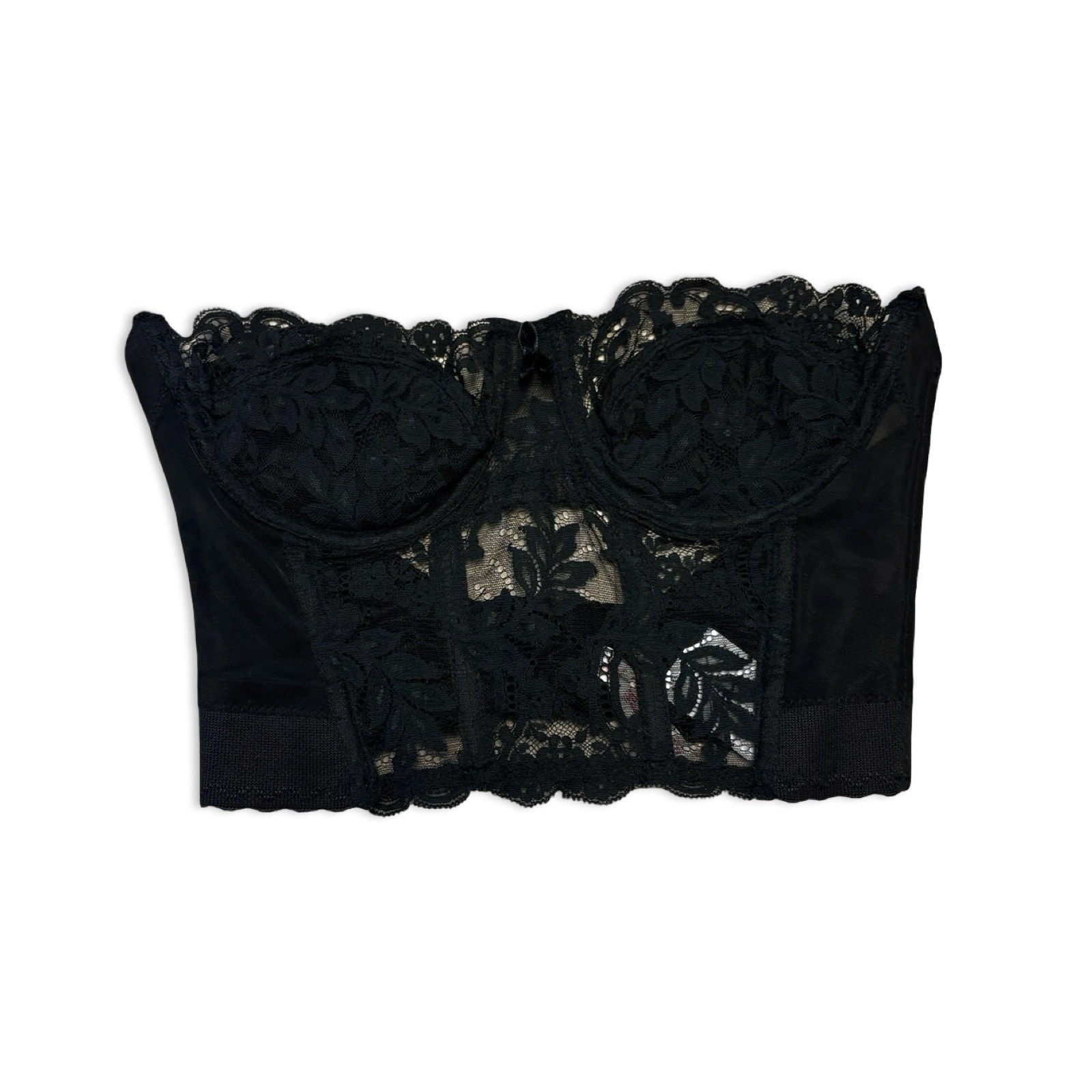 1970s Vintage Black Lace Bustier Fleur De Lace By Smoothie 34B