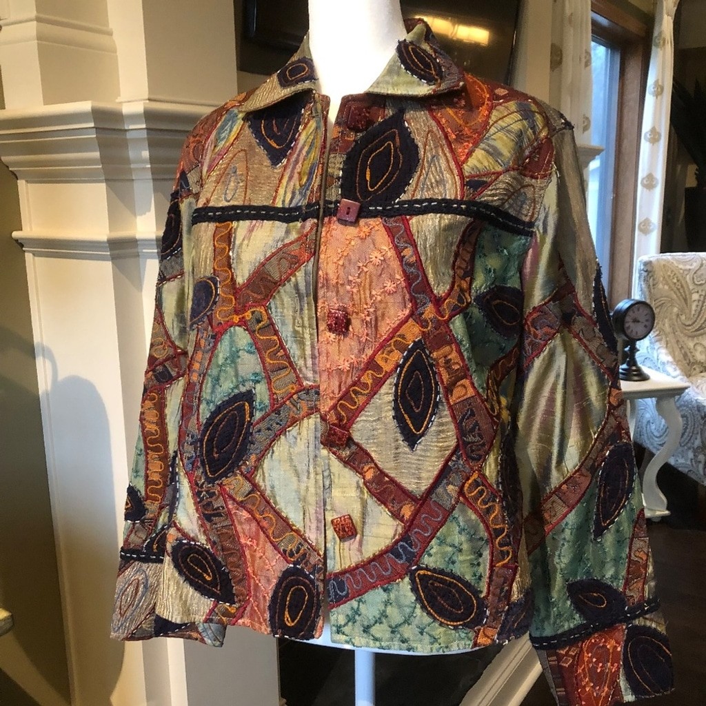Anage Vintage Multicolored Patchwork Jacket Size Small Long Sleeve