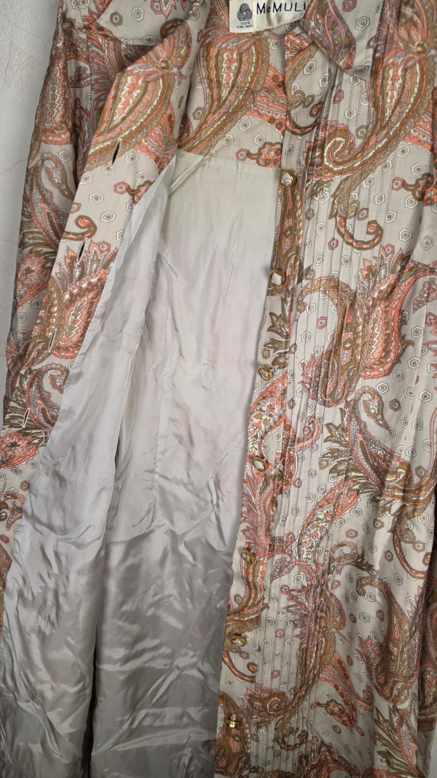 Vintage 70s McMullen Paisley Dagger Collar Long Sleeve Belted Midi Dress Boho 8