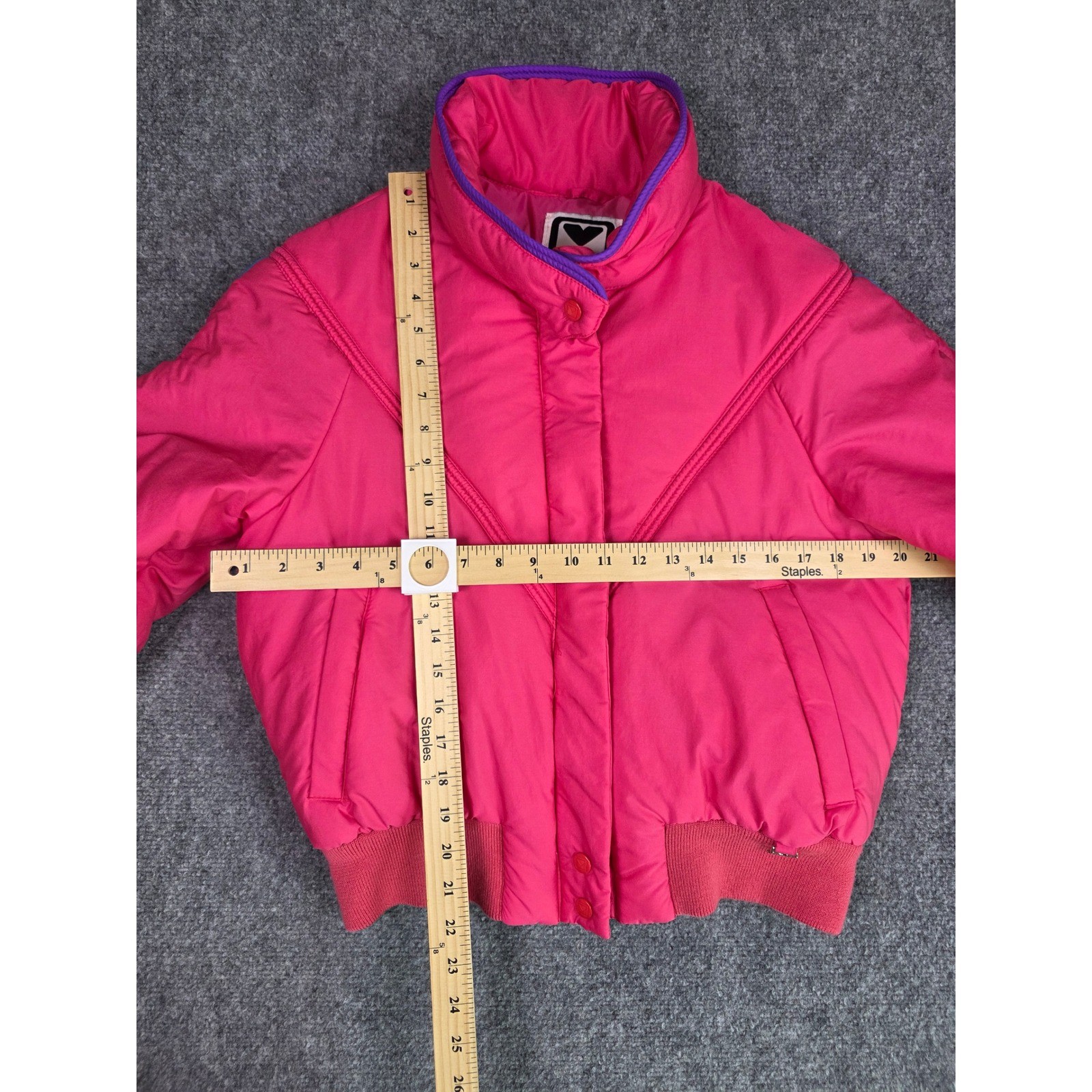 Vintage Obermeyer Karen Puffer Jacket Womens 14 Pink Purple Trim Ski Coat Retro
