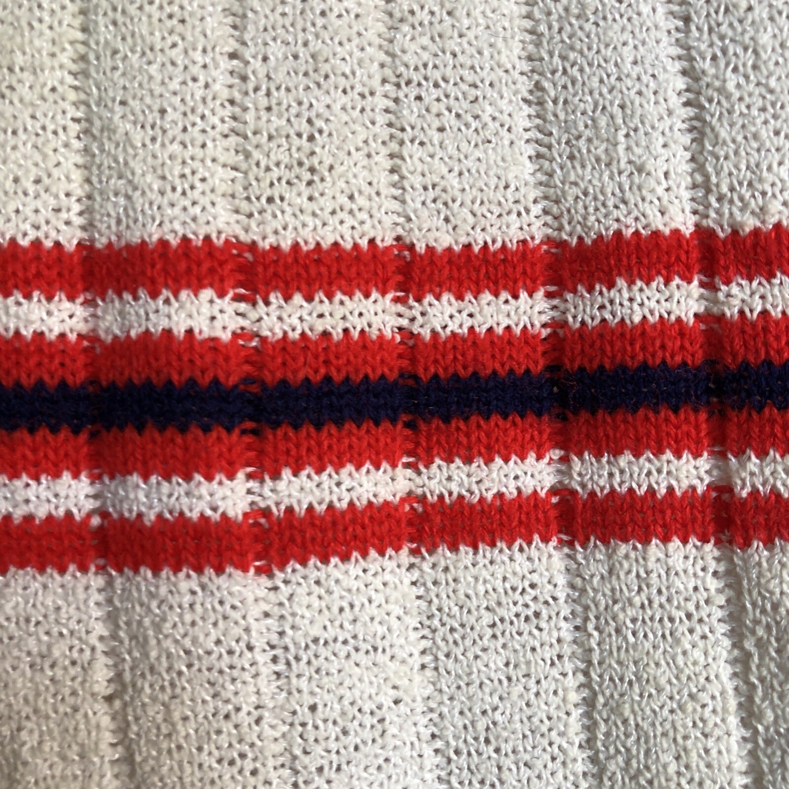 VINTAGE 1960s shirt striped knit short sleeve white red blue size S/M
