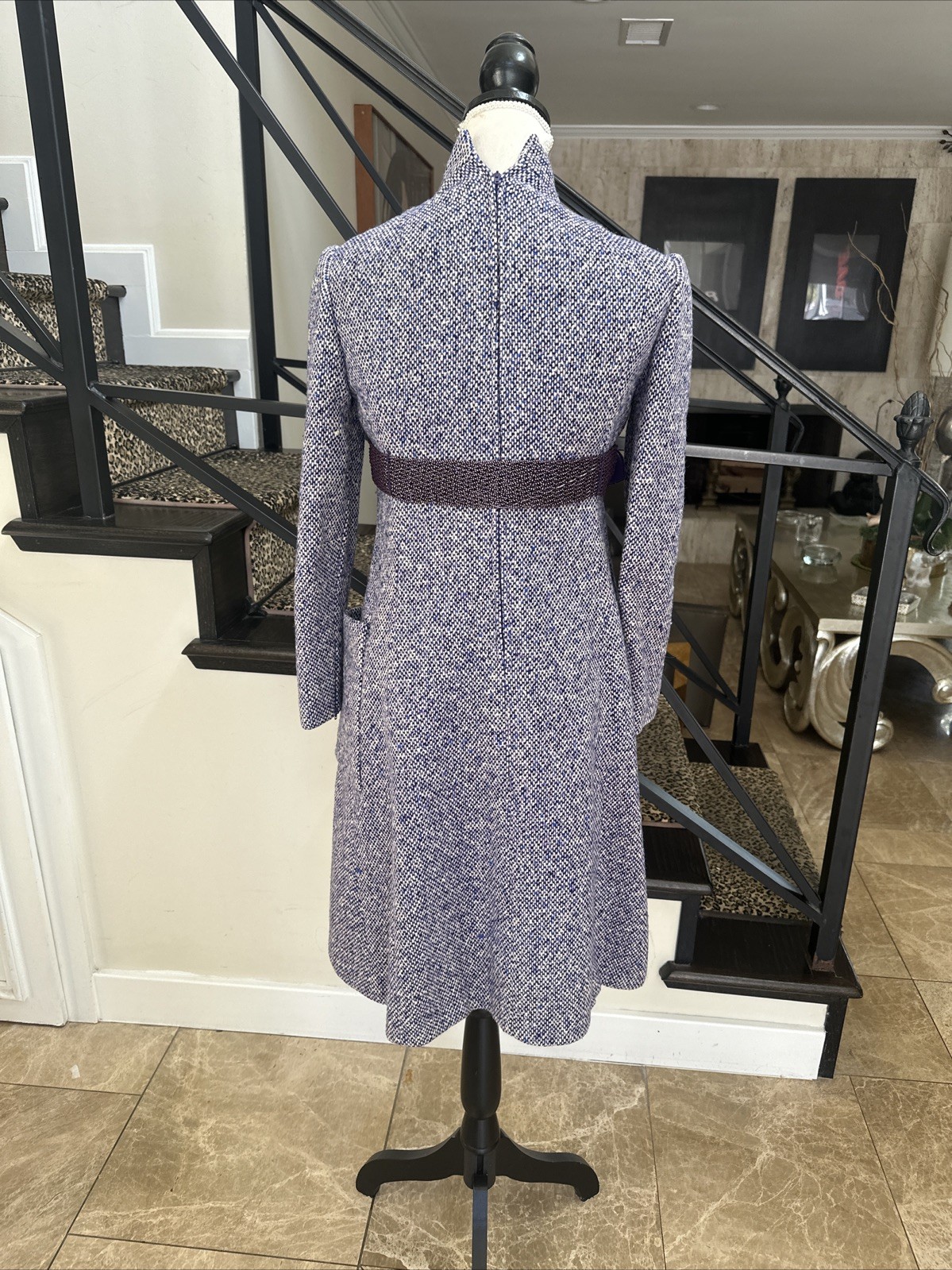 Geoffrey Beene Circa 1965 Purple Nubby Tweed Empire Swing Dress Vintage Size 6