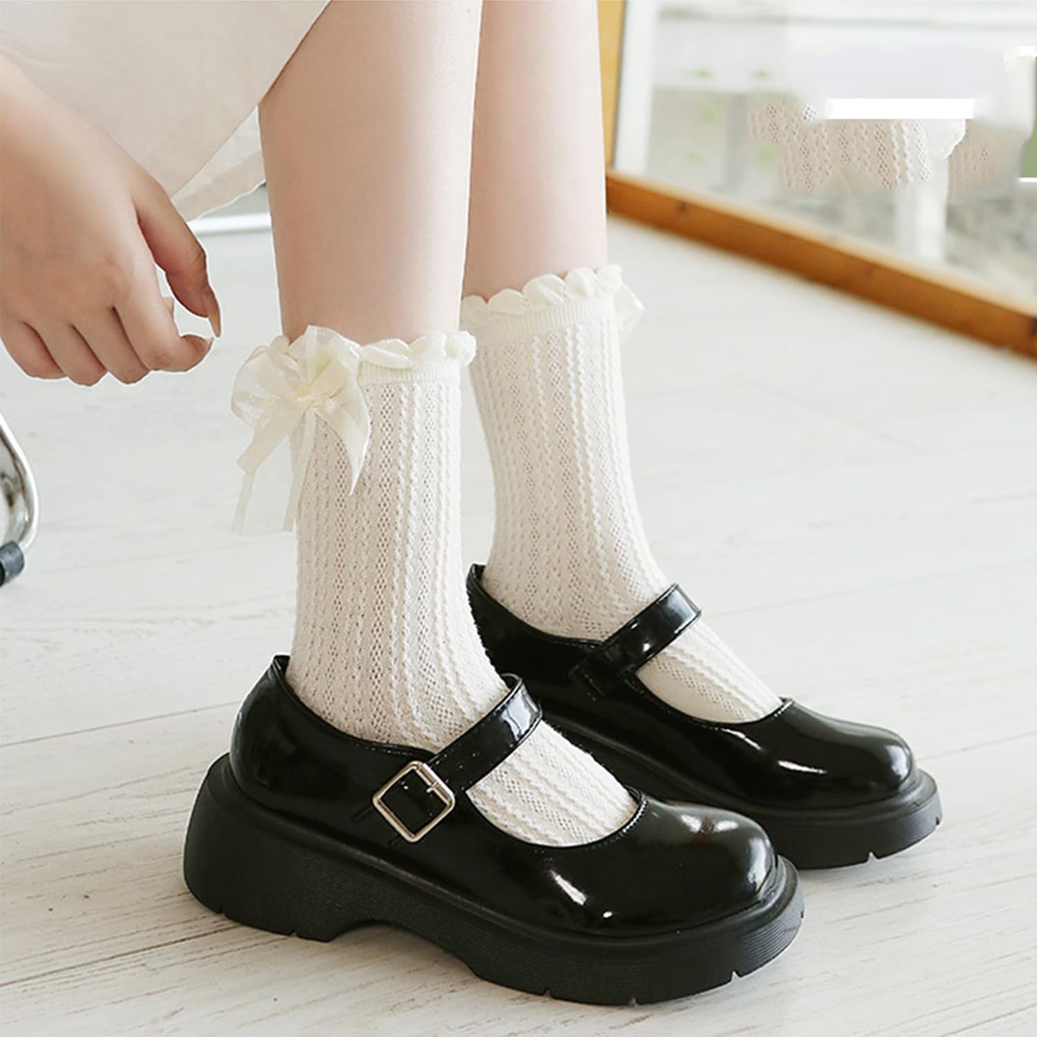 Benefeet Sox Lace Ruffle Frilly Ankle One Size, Bow(black,white,cream)