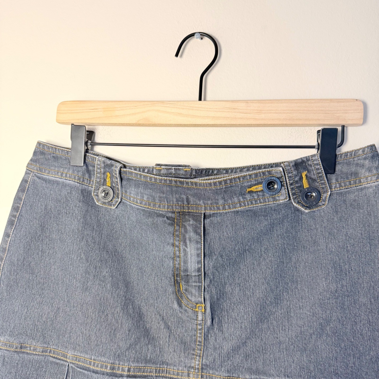 VTG Bisou Bisou Dark Wash Denim Mini Skirt Pleated Y2K Women’s SZ 12 Cotton