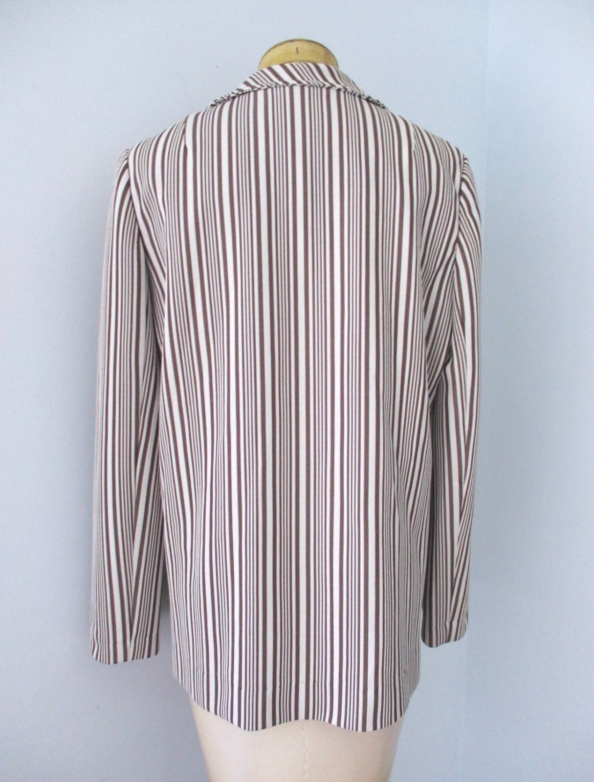 Vtg 70s Mod Brown Poly Knit Textured Stripe Button Jacket Blazer Pockets L/XL