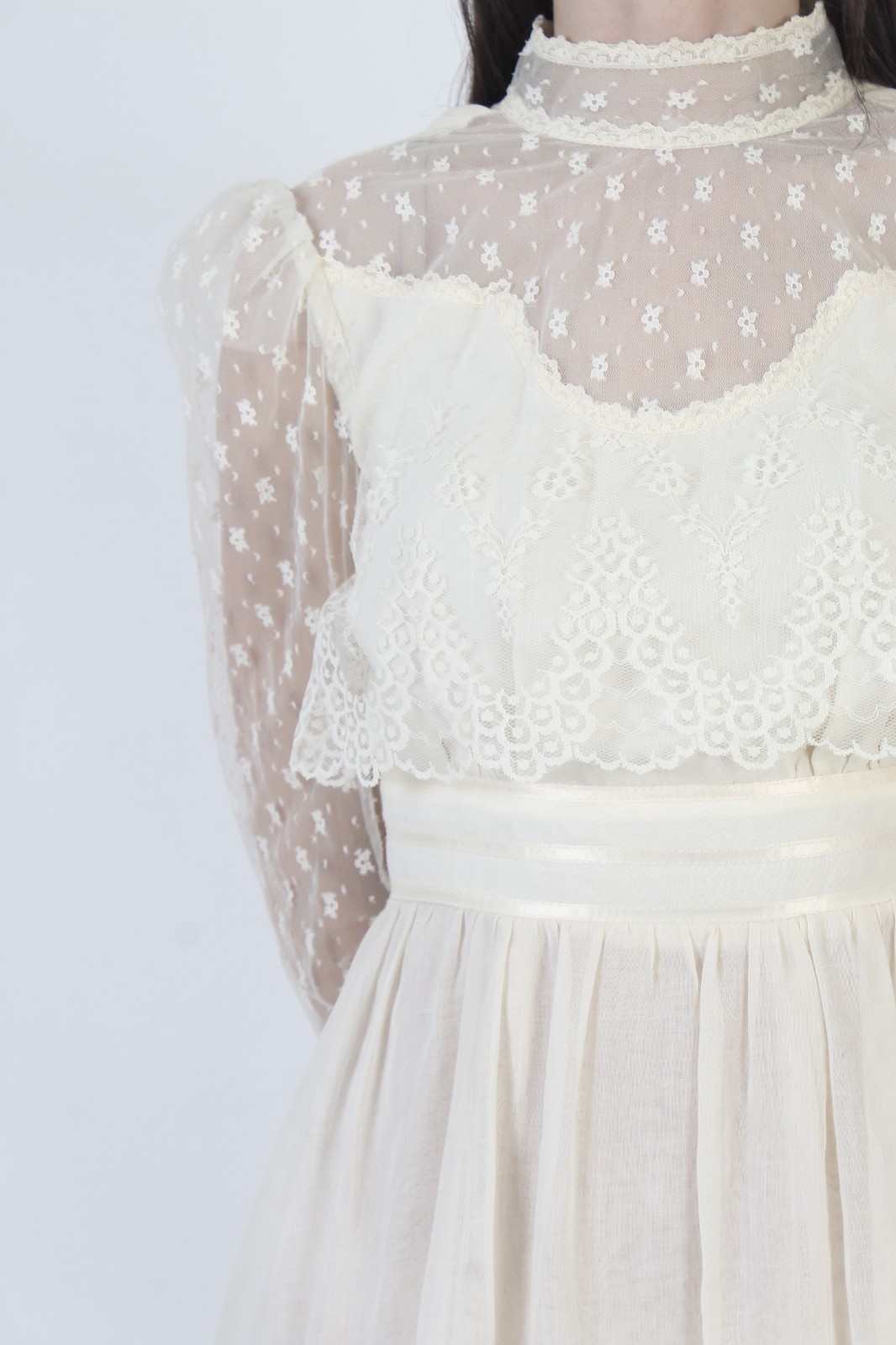 Vtg 70s Candi Jones California Dress Prairie Ivory Boho Wedding Victorian Gown