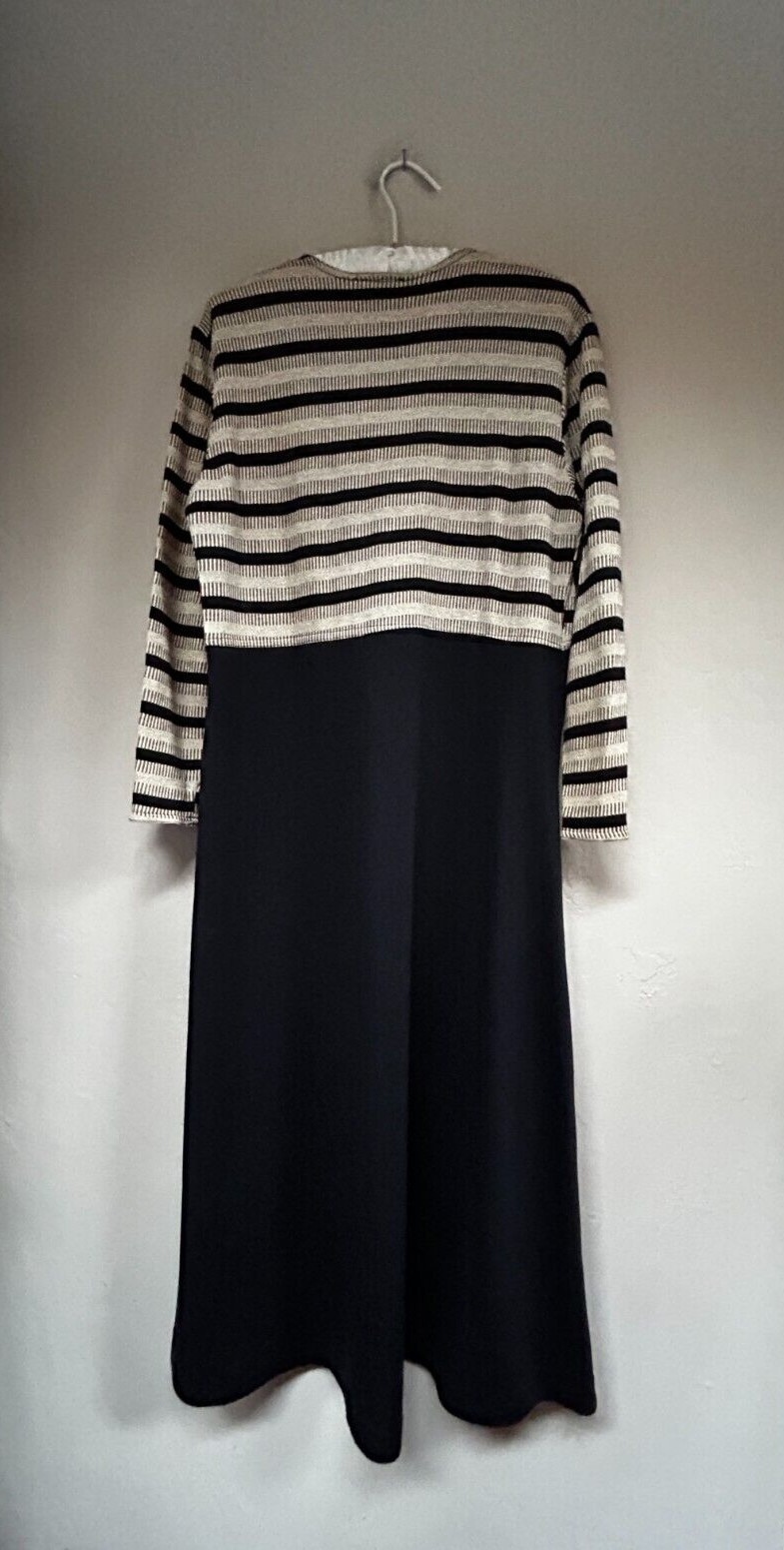 Vintage Dressing Clio Women Maxi Dress Medium Long Sleeve Striped Knit Tan Black