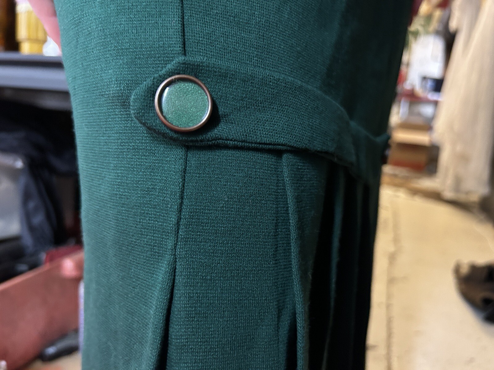Vintage Handmade 1980s Deep Green Maxi Skirt Businesswear Pleated Buttons AU 14