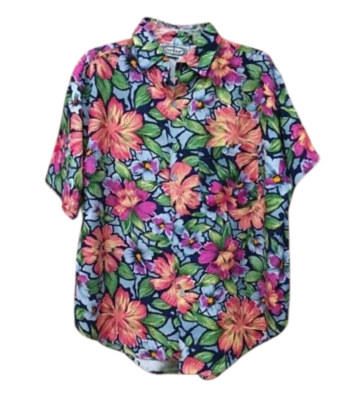 BONJOUR Vintage 90s Floral Flower Blouse Oversize Shirt Button Down Size M NOS