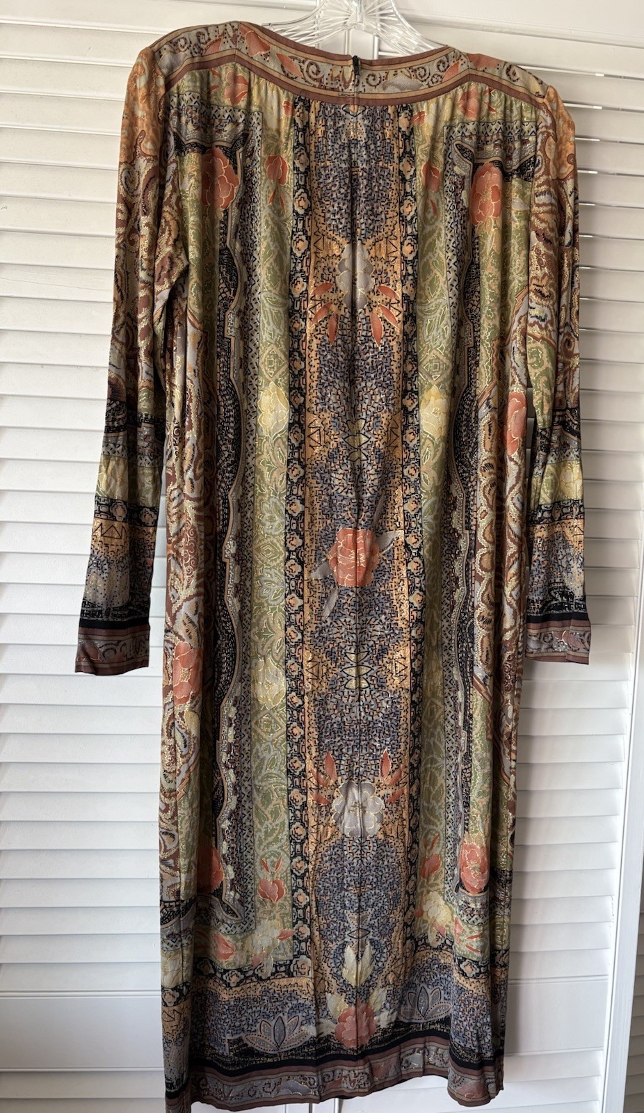 Vintage 70’s LEONARD Paris Silk Jersey Boho Floral Paisley Metallic Dress M-L