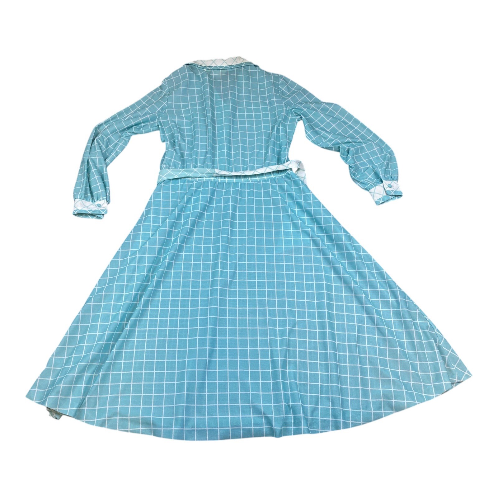 VTG 70s Sears The Fashion Place Shirtdress Blue Windowpane Check Belted Size 14
