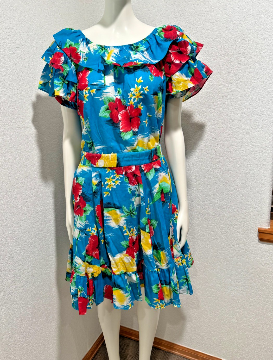 Vintage Jeri Bee Hawaiian Top Skirt Square Dance 32″ Waist M/L Party Luau Summer