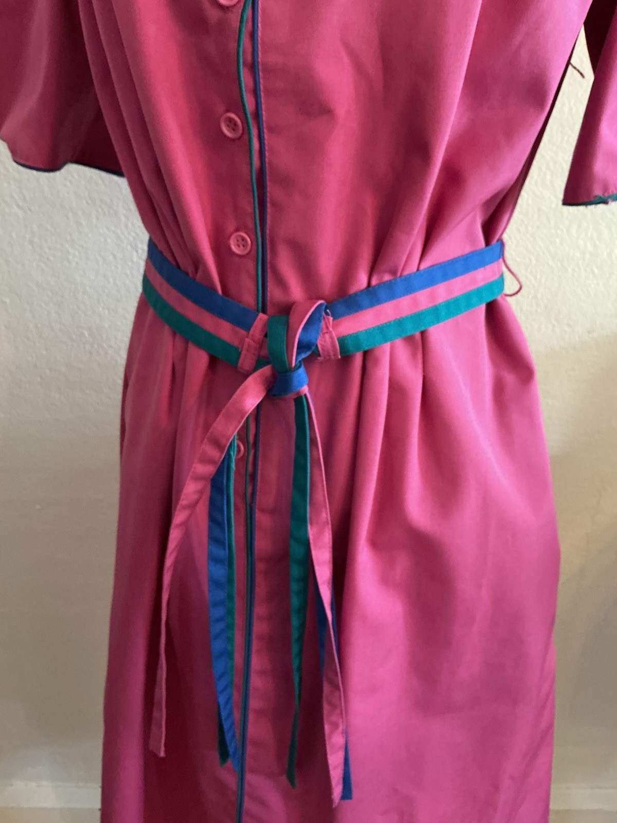 Vintage Day Dress Townhouse 80s Prep Pink Color-block Piping Whimsy 14 M L