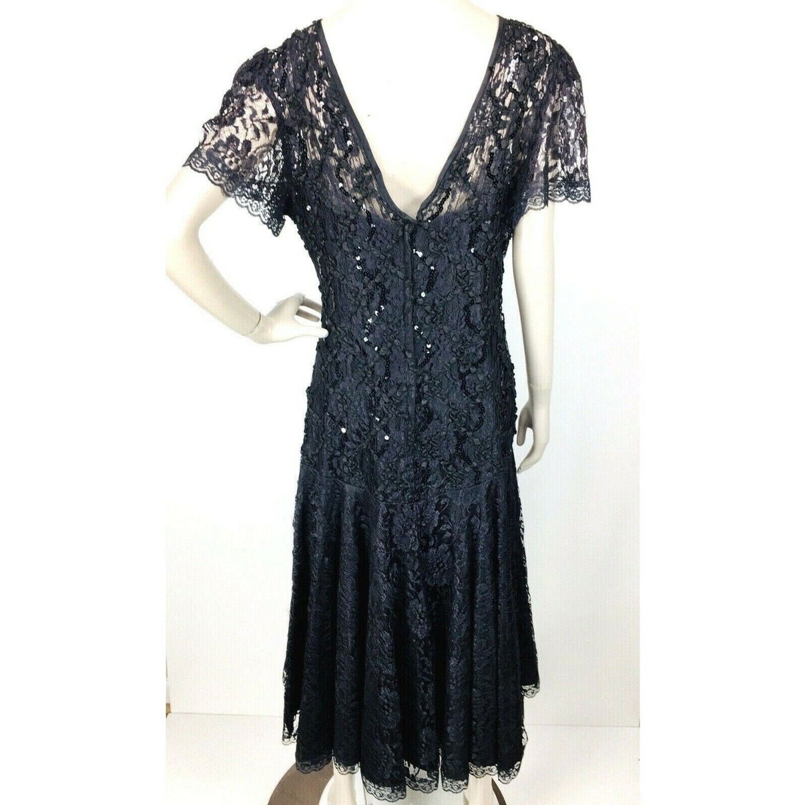 VTG Dark Romance Goth Witchycore Halloween Wedding Black Lace Beads Party Dress