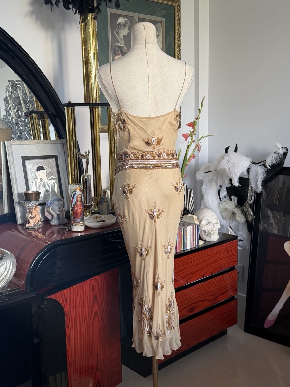 Vintage Papell Boutique Evening Silk Beaded Gown Size 6 NWT Deadstock Y2K