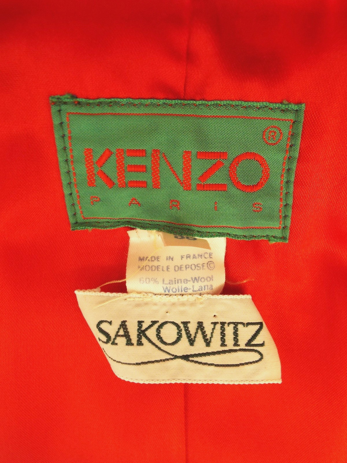 Vintage 1980s KENZO Wool & Cashmere Red Jacket Blazer Coat Size 38 Paris Lined