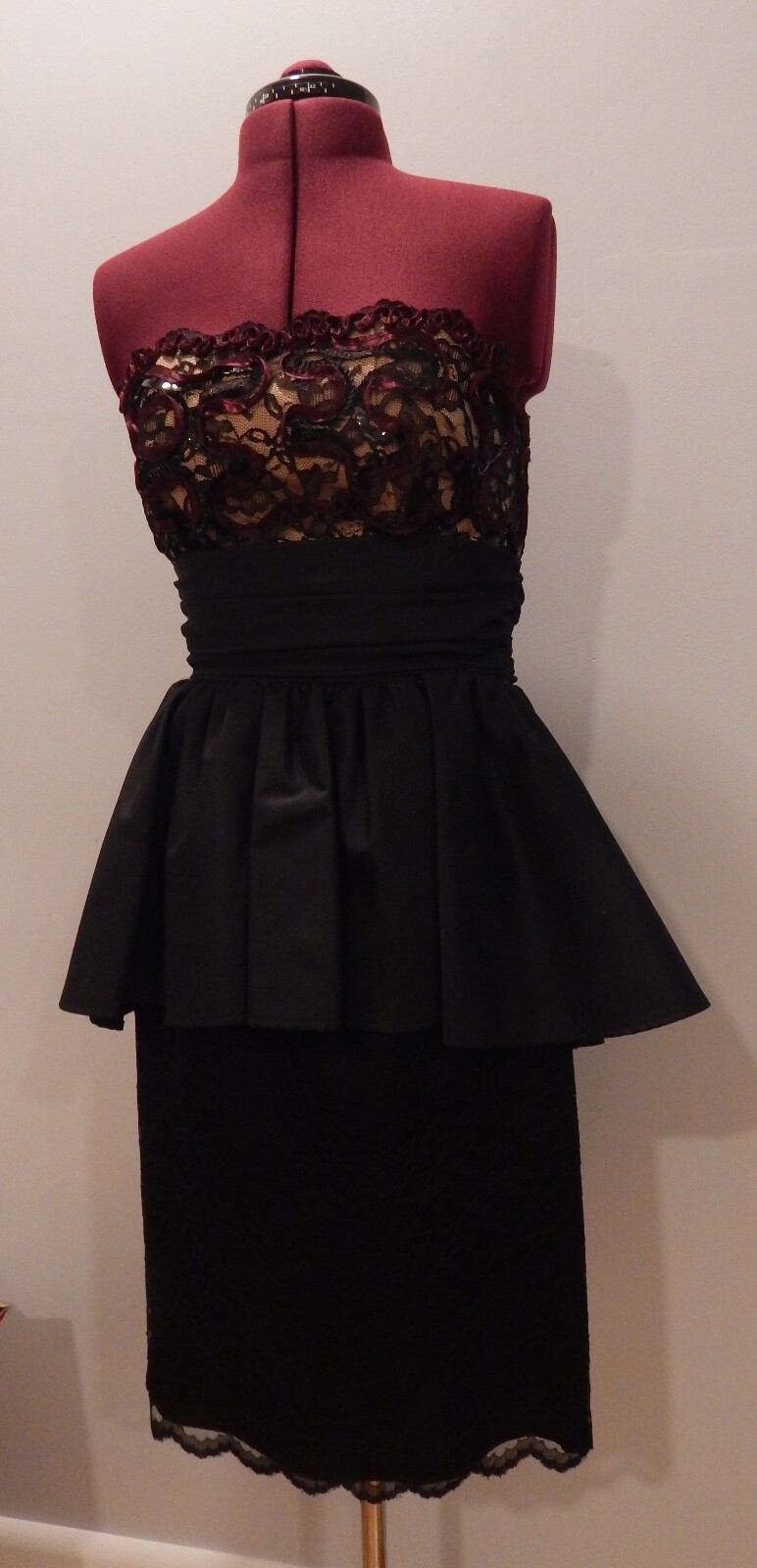 HUEY WALTZER FOR DARCY LACE STRAPLESS COCKTAIL DRESS POOF LAYERS VINTAGE 80’s