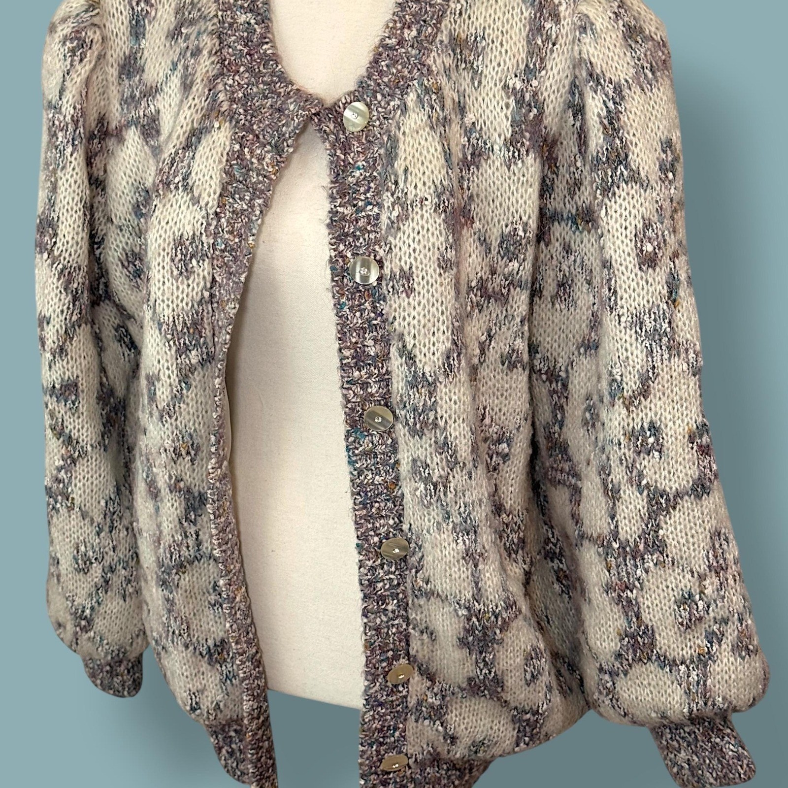 Vintage 80’s Rochelle California Chunky Floral Cardigan atomic Fleck Grandmacore