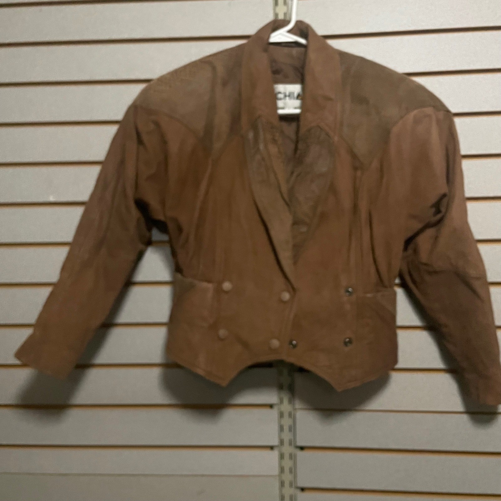 Vintage CHIA Brown Leather Cropped Jacket Snakeskin Embossed 80s Womens Small