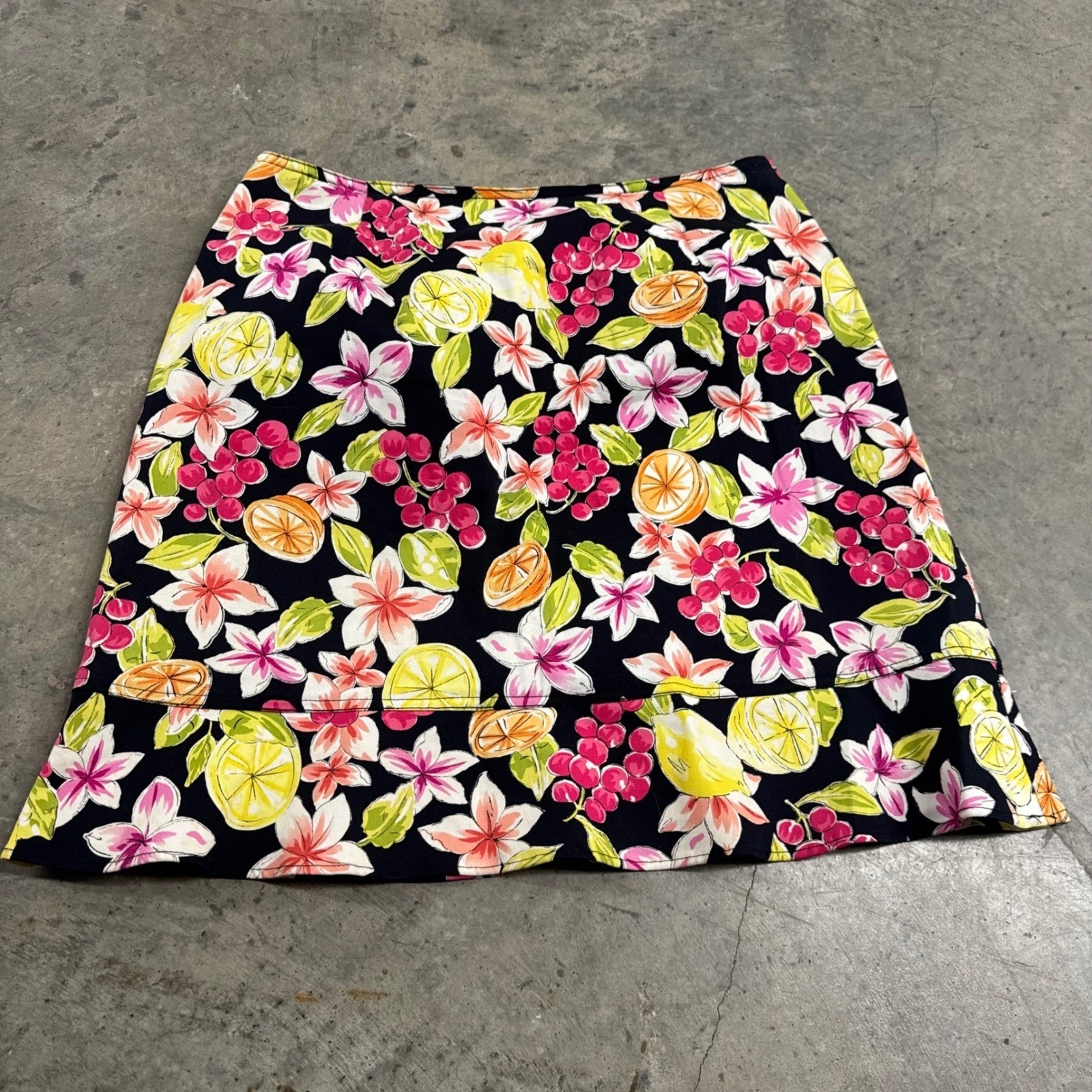 Skirtology Lemon Citrus Floral Print Mini Skirt S/14 Tropical Y2k Fruit Art