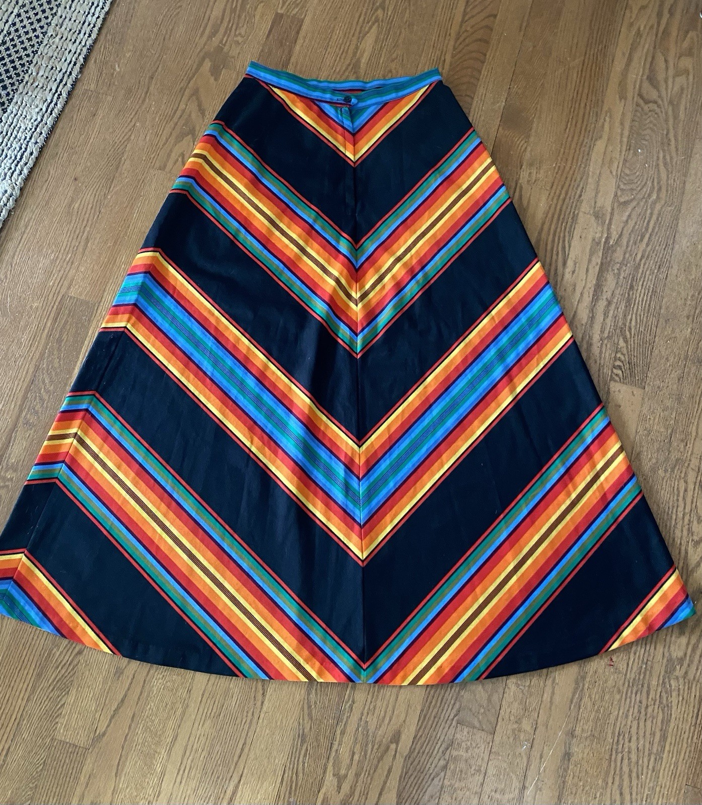 60s 70s Vintage Patchwork Quilt Maxi Skirt Hippie Boho Long Rainbow S 6 8