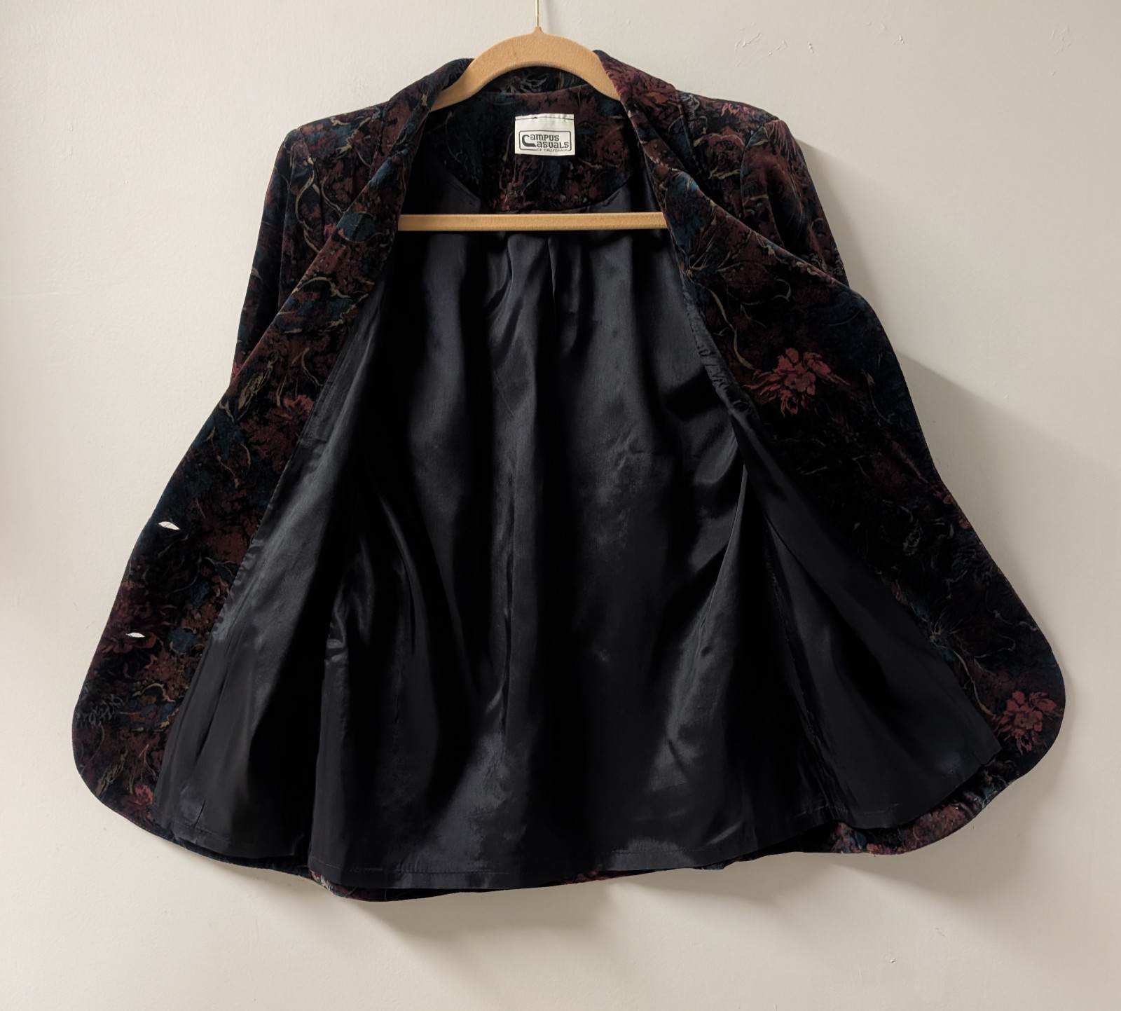 Vintage 70’s Campus Casuals Velvet Burgundy Floral Witchy Blazer Jacket S