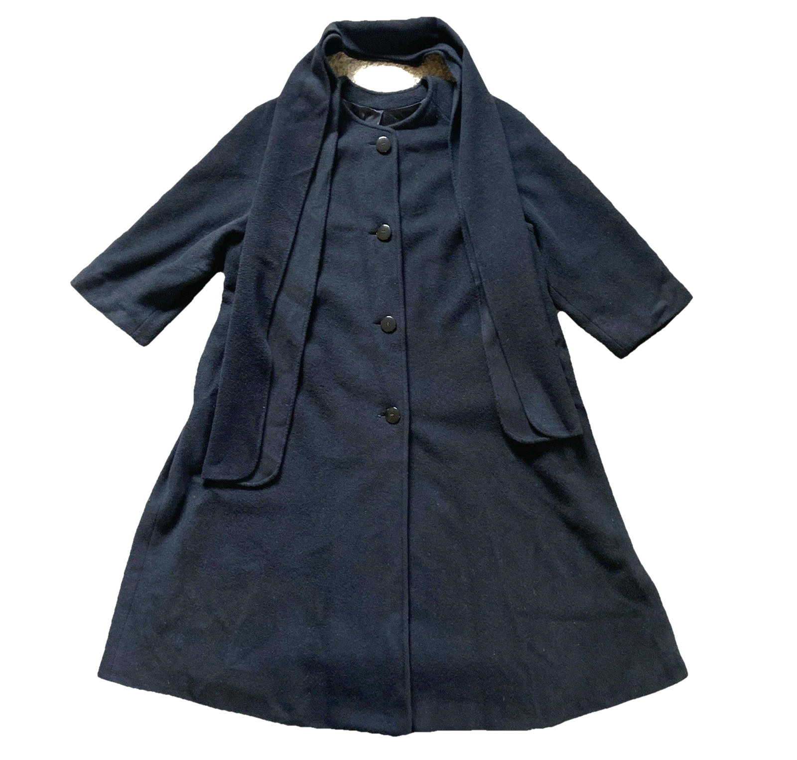 Vintage 50s 60s Regency Cashmere Swing Coat W Scarf Black VTG 1950’s 1960’s