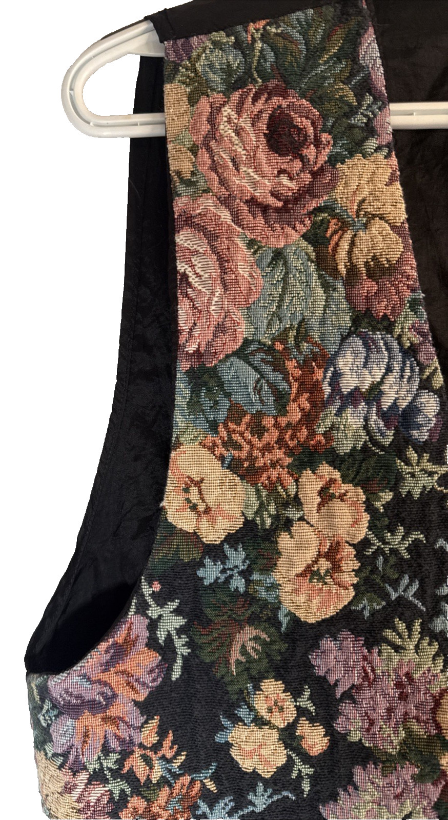 Vintage 90s Woven Floral Multicolor Vest with Black Back and Lining Size M