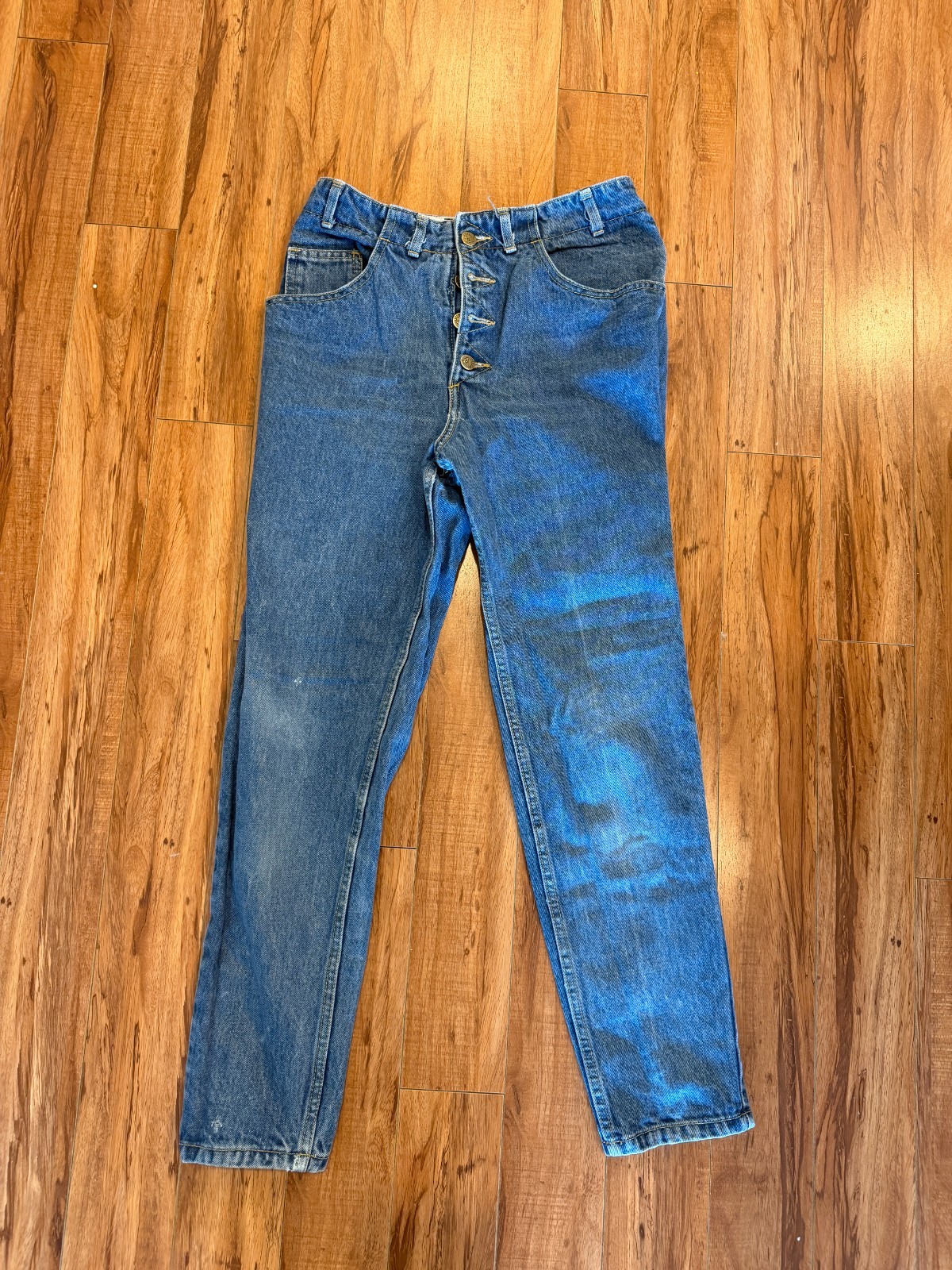 👖 Vtg 80s Made in USA Buttonfly High Waist Light Wash Guess Jeans Logo 28/29