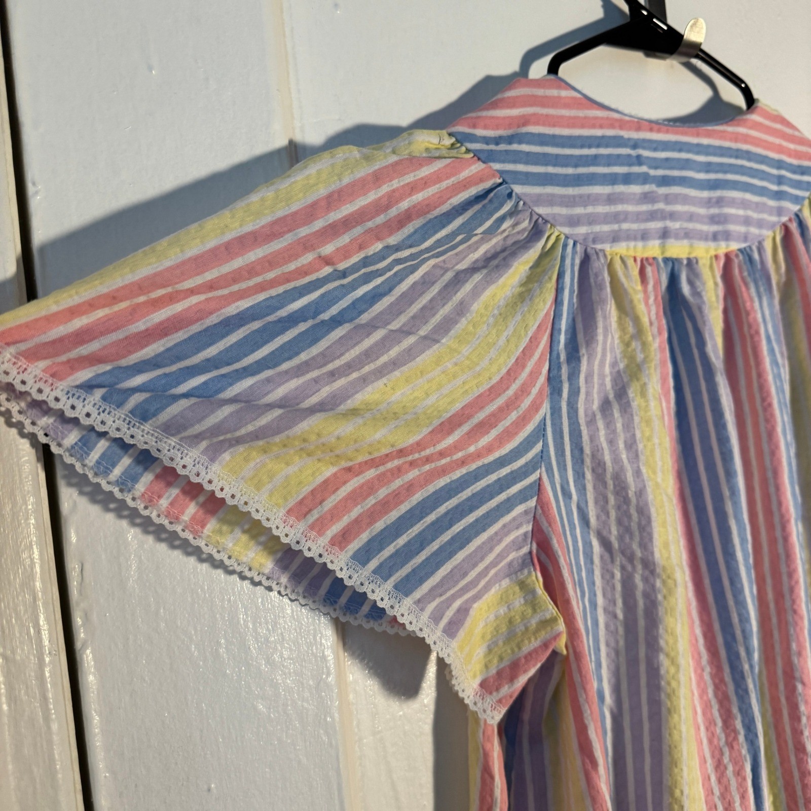 Vtg Dan-Ellen Pastel Rainbow Pride Maxi Muumuu House Dress M Retro Nightgown