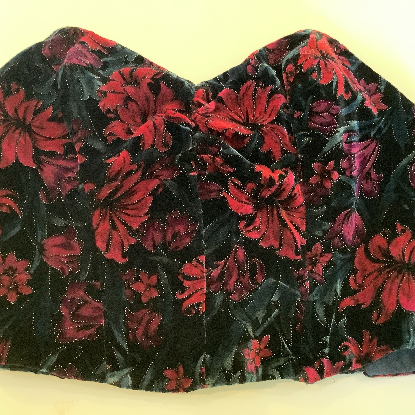 Vtg Adagio Patricia Fieldwalker Silk RayonVelvet Black Red Green XS Bustier