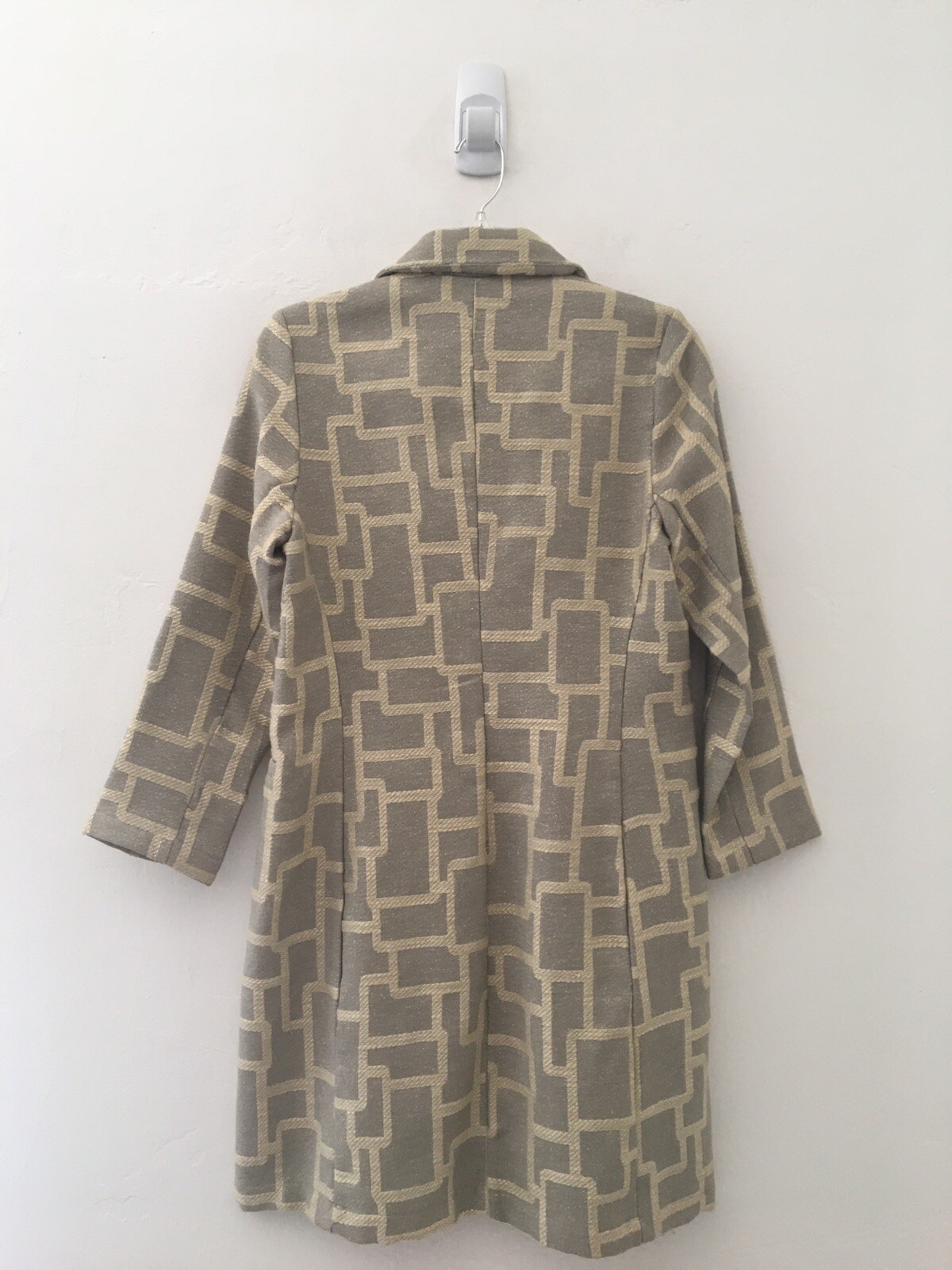 Vtg Kathryn Asahino Originals Coat XS Gray Beige Mid Mod Geometric Sparkle