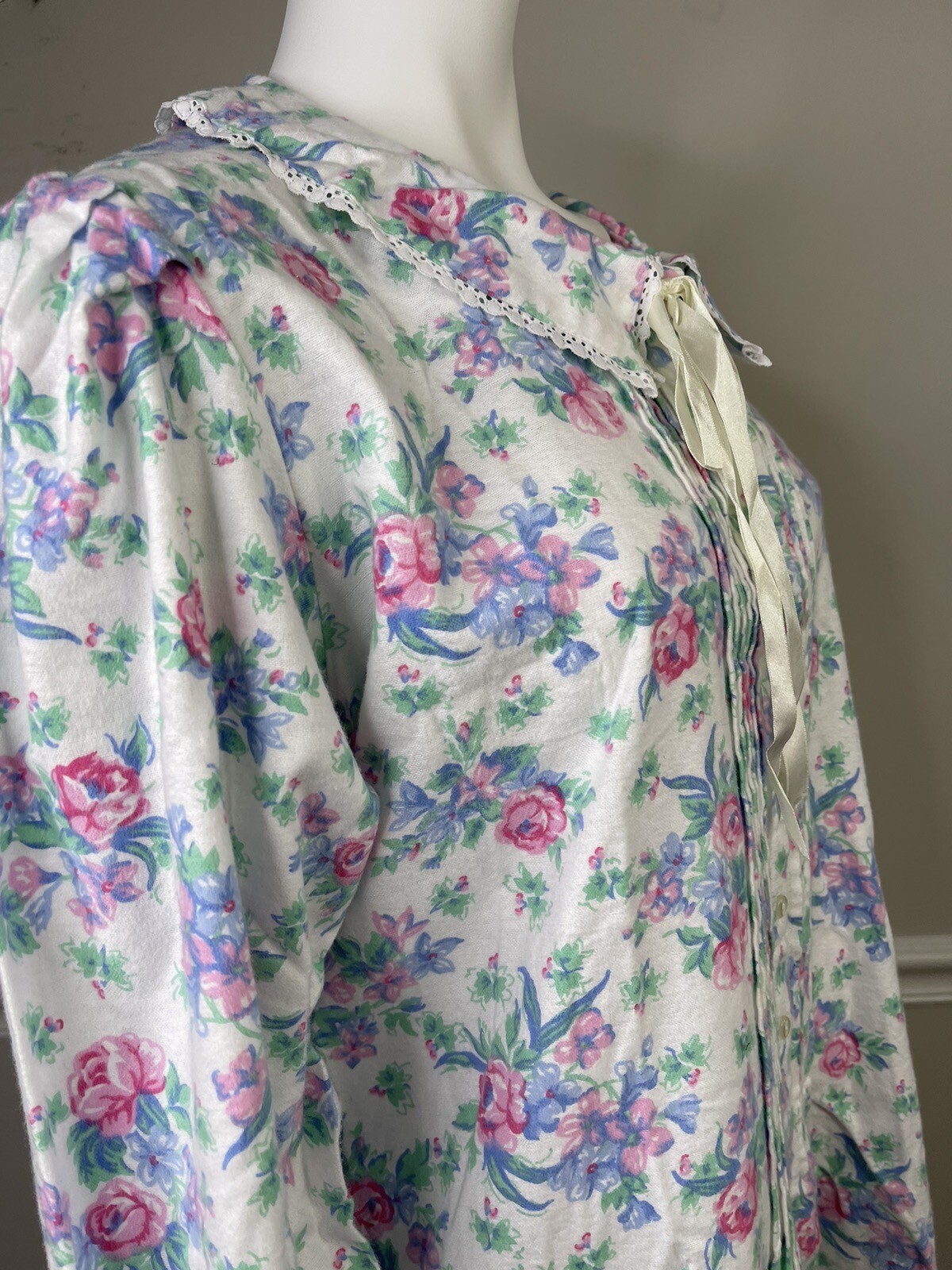 NOS Vintage Sears Carriage Court Pink Floral Flannel Cotton Night Gown Sz L