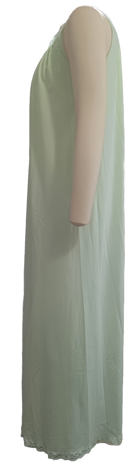 Vtg ShadowLine Pullover Long Nightgown Sz Sm Mint Green Lace Pink Rose Nylon USA